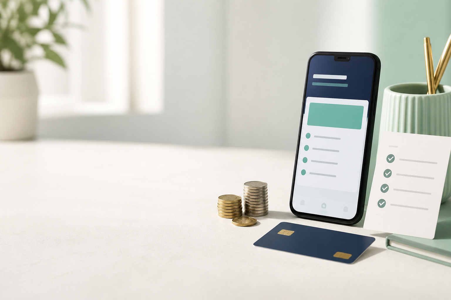 Checking account bonuses comparison with phone, debit card and checklist