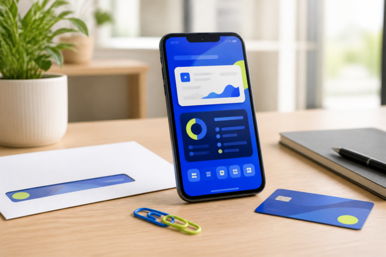 Smartphone, payroll envelope, and referral link for a Current referral bonus guide